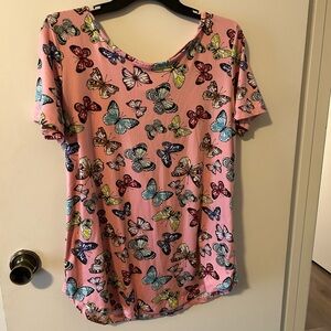 Splash Pink Butterfly Print Short Sleeve Top